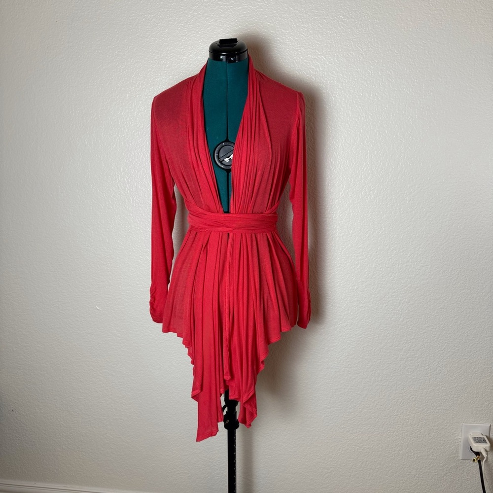 Womens Sz Small lightweight summer cardigan in coral with tie